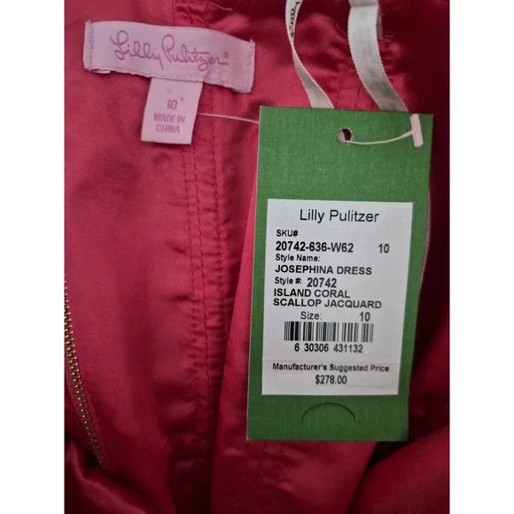 Lilly Pulitzer Josephina Strapless Dress Size 10 Coral Scallop Jacquard New - Picture 6 of 10